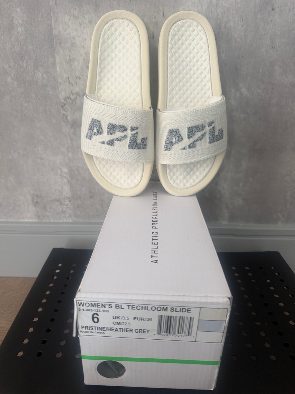 APL Pristine White Slide Sandals with Heather Grey Logo